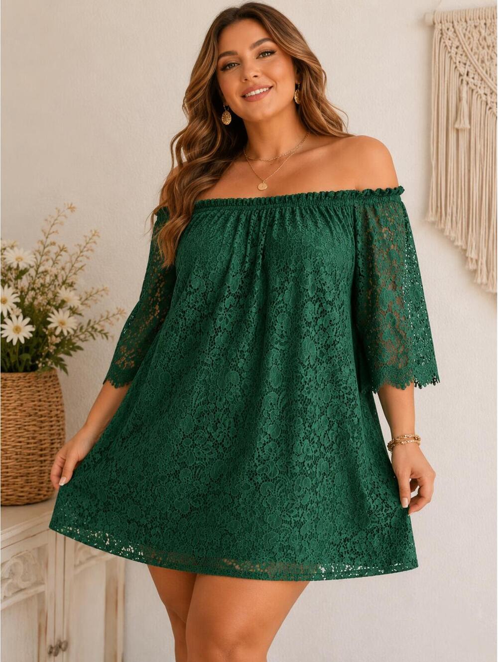 Emerald Green Lace Dress | Romantic Cottagecore Boho Lace Tunic Size L